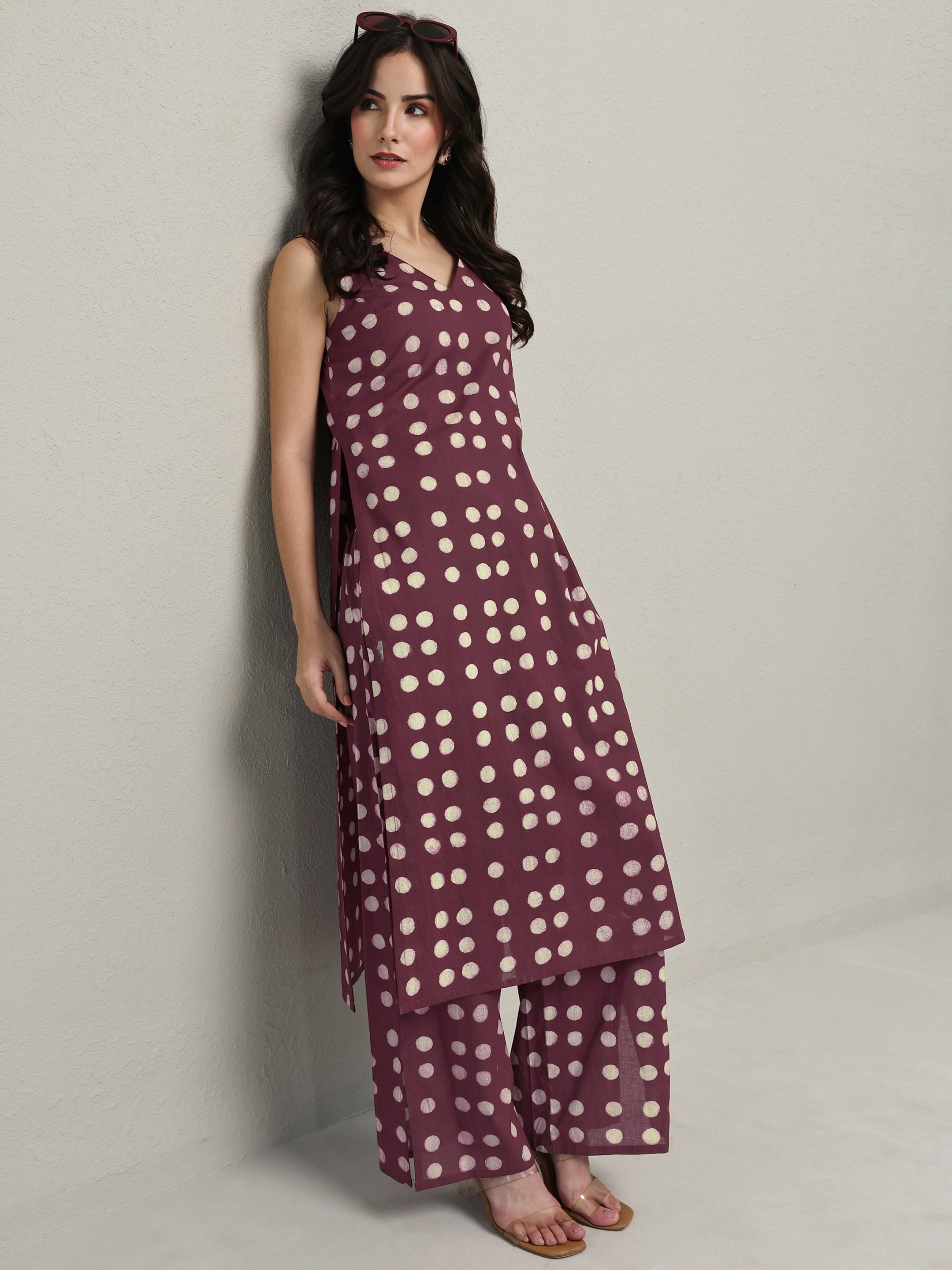 libas Burgundy Polka Dot Printed Cotton Co-Ord Set-picture-13