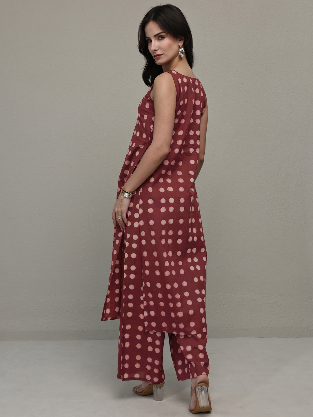  Maroon Polka Dot Printed Cotton Co-Ord Set 