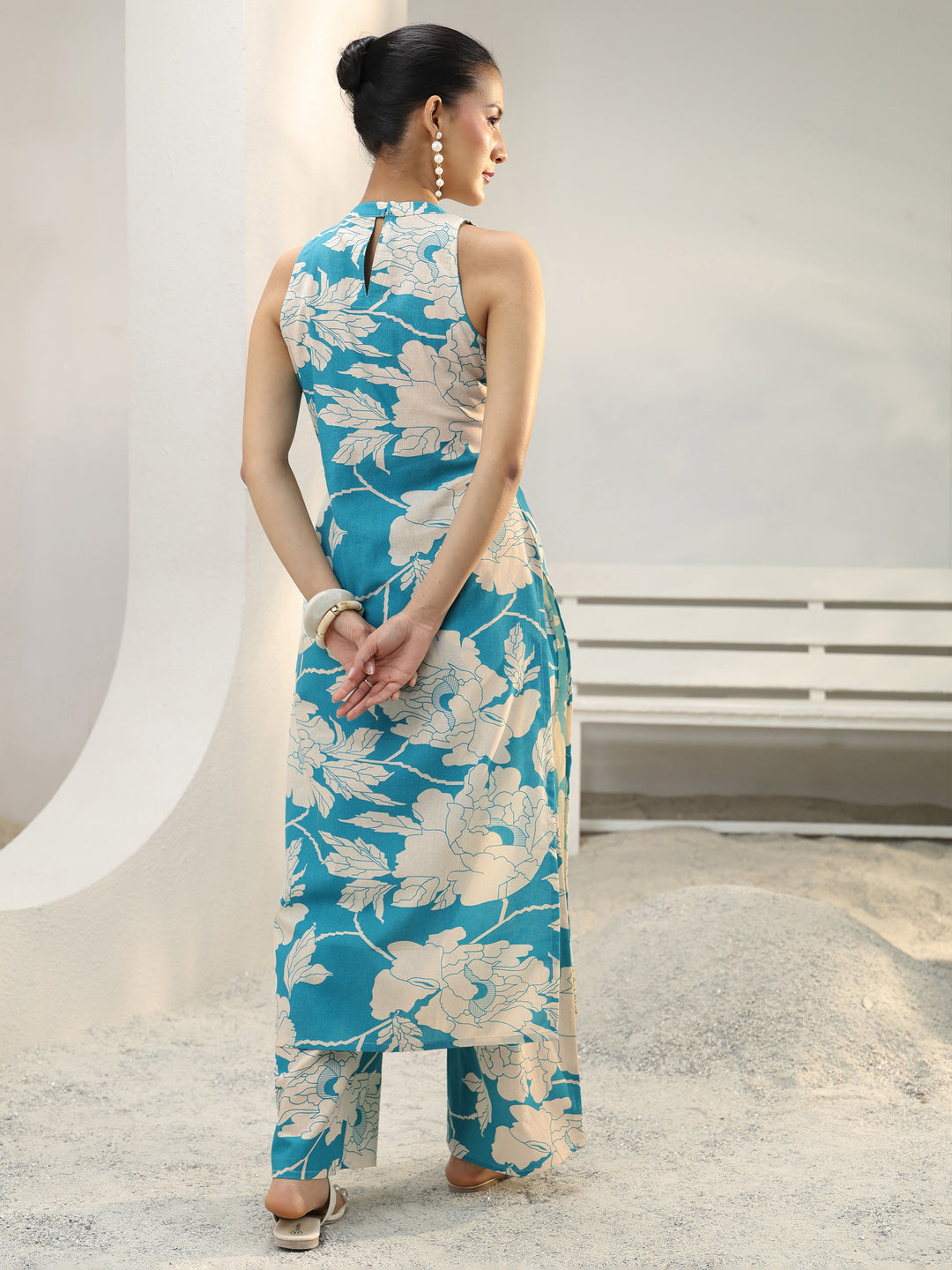  Blue Floral Printed Cotton Straight Kurta Set 