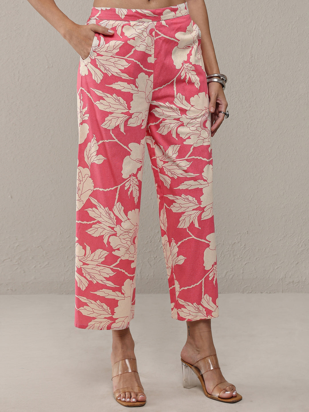  Pink Floral Printed Cotton Straight Kurta Set 