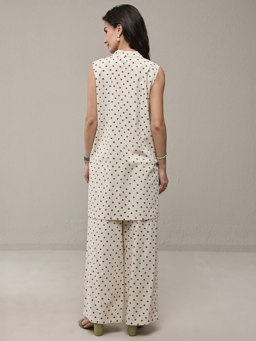  Off White Polka Dot Printed Cotton Co-Ord Set 