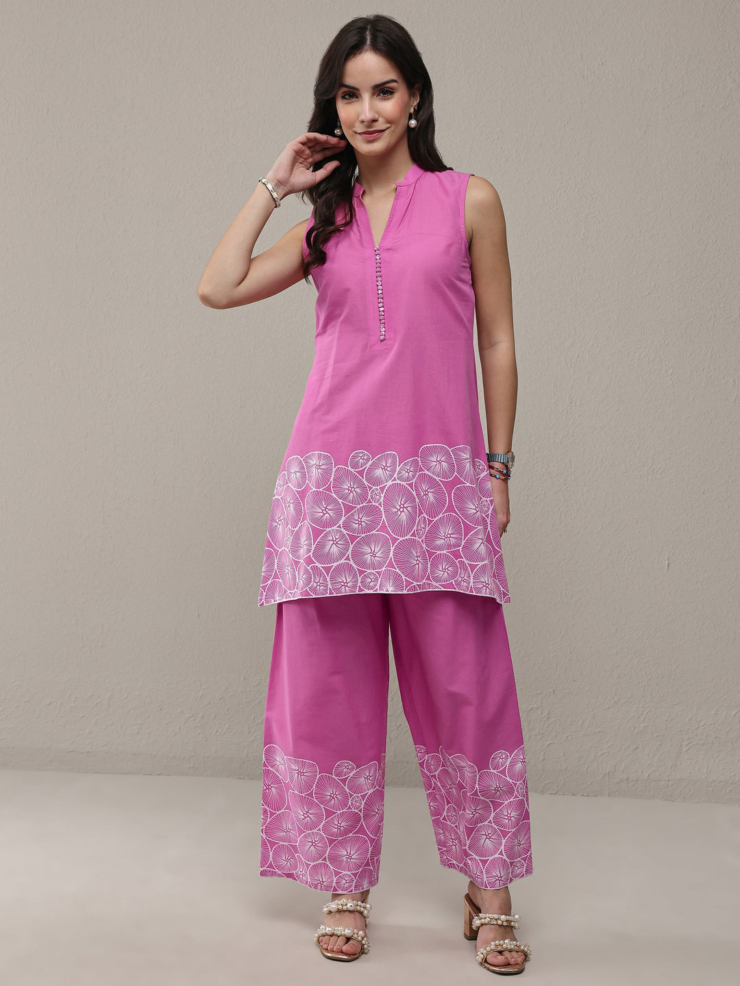  Pink Floral Printed Cotton Co-Ord Set 