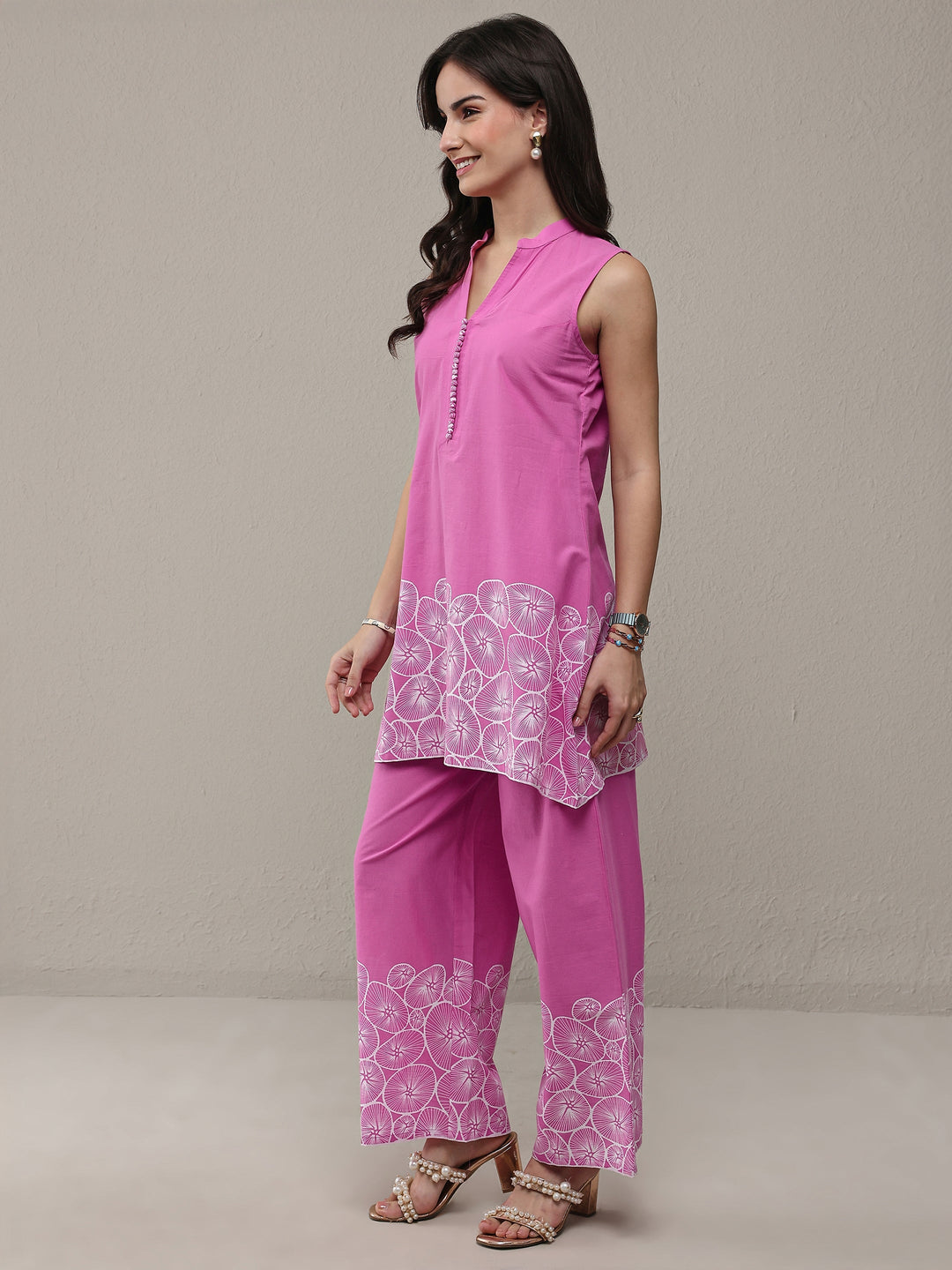  Pink Floral Printed Cotton Co-Ord Set 