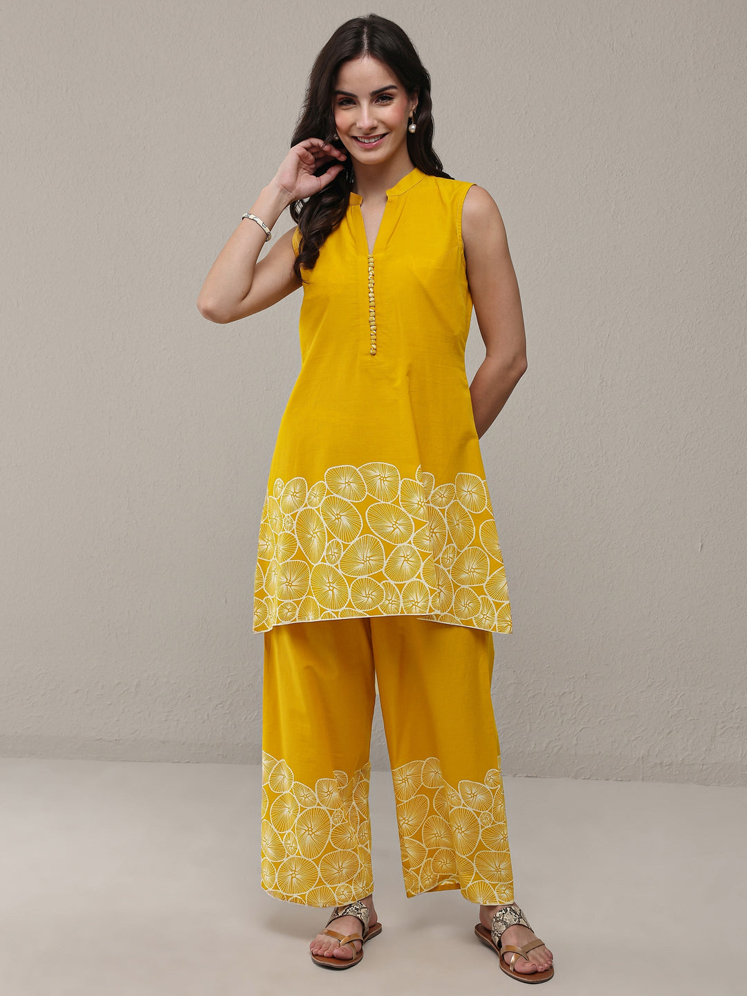  Mustard Floral Printed Cotton Co-Ord Set 