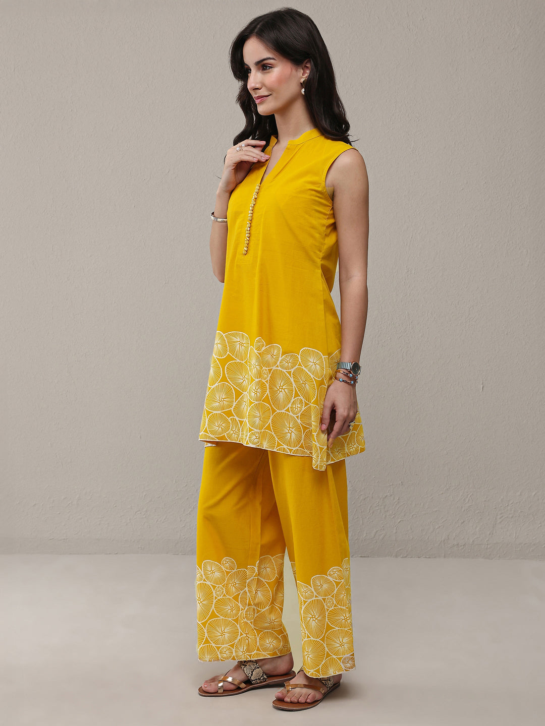  Mustard Floral Printed Cotton Co-Ord Set 