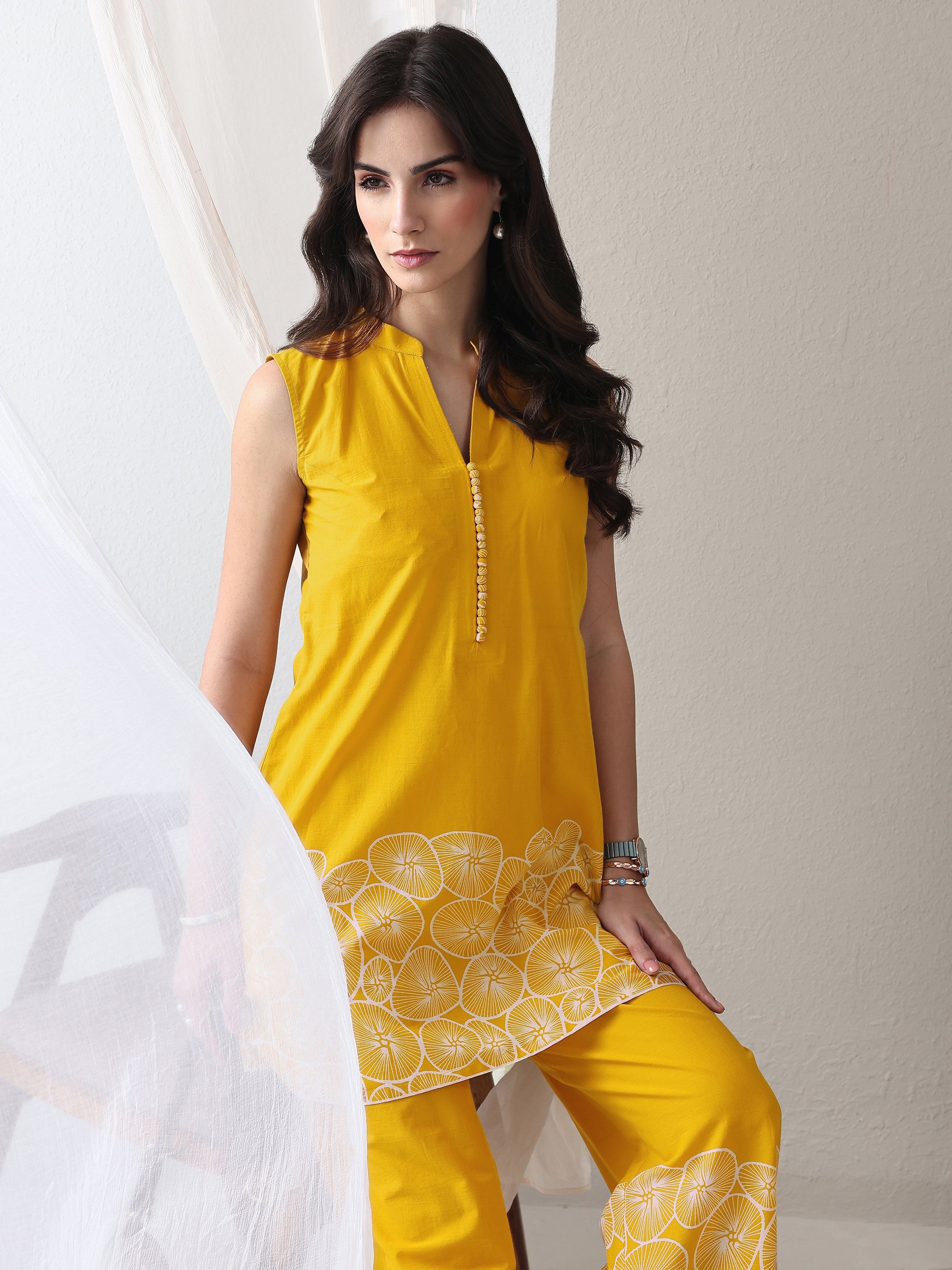 libas Mustard Floral Printed Cotton Co-Ord Set-picture-18