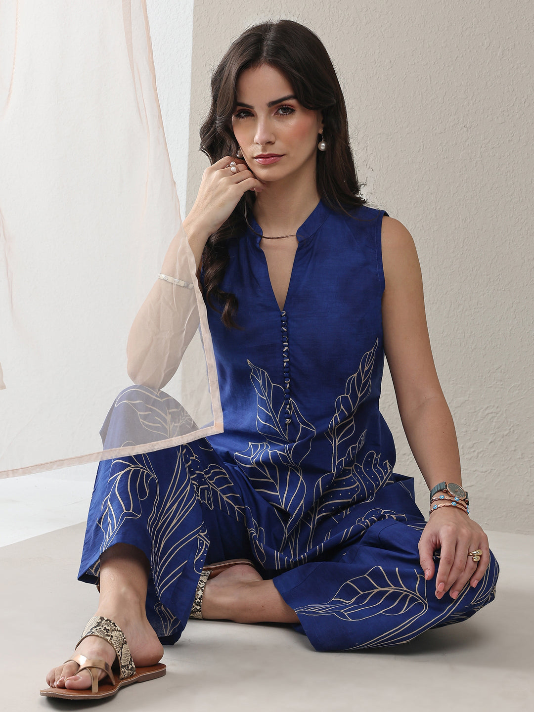  Blue Floral Printed Cotton Co-Ord Set 