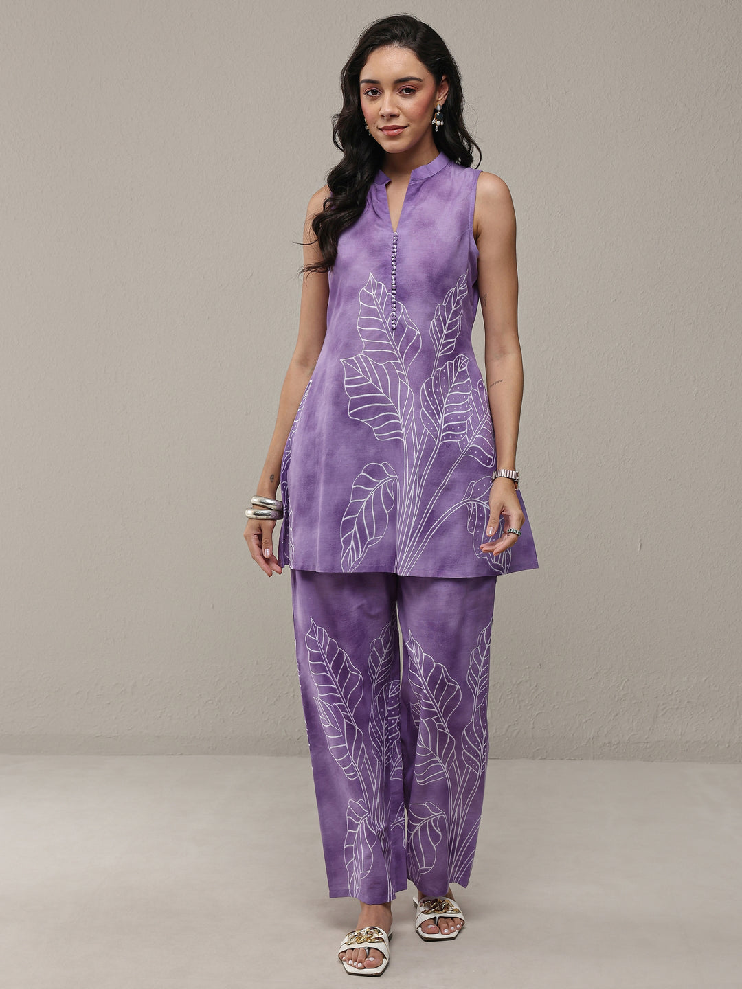  Purple Floral Printed Cotton Co-Ord Set 