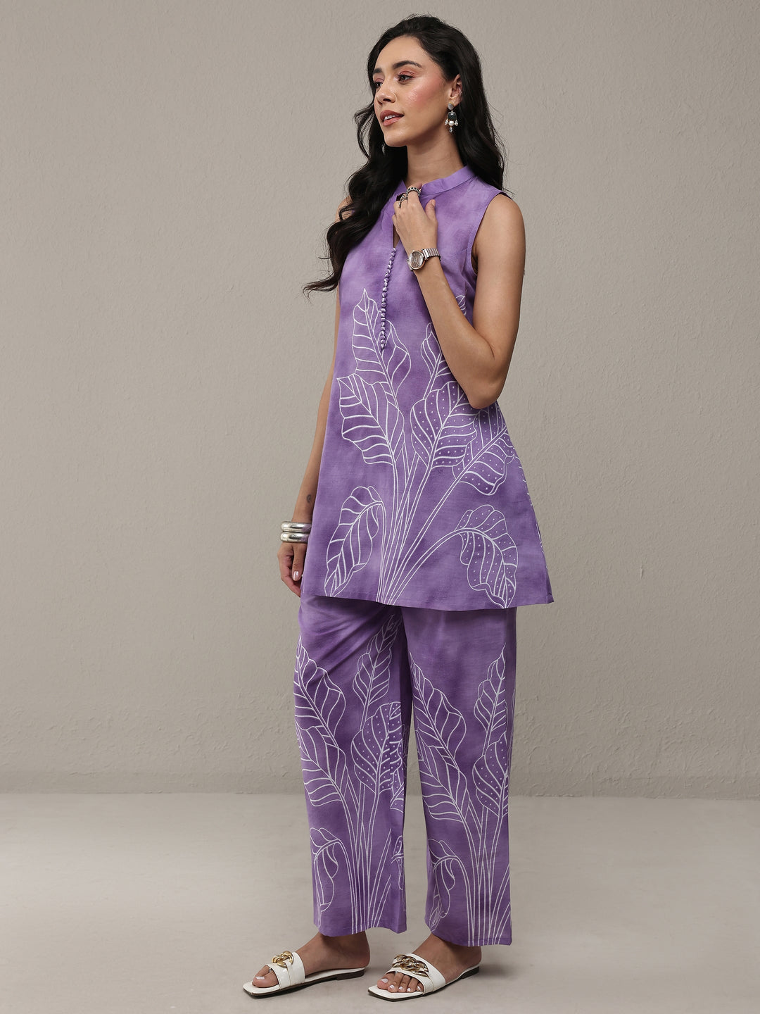  Purple Floral Printed Cotton Co-Ord Set 