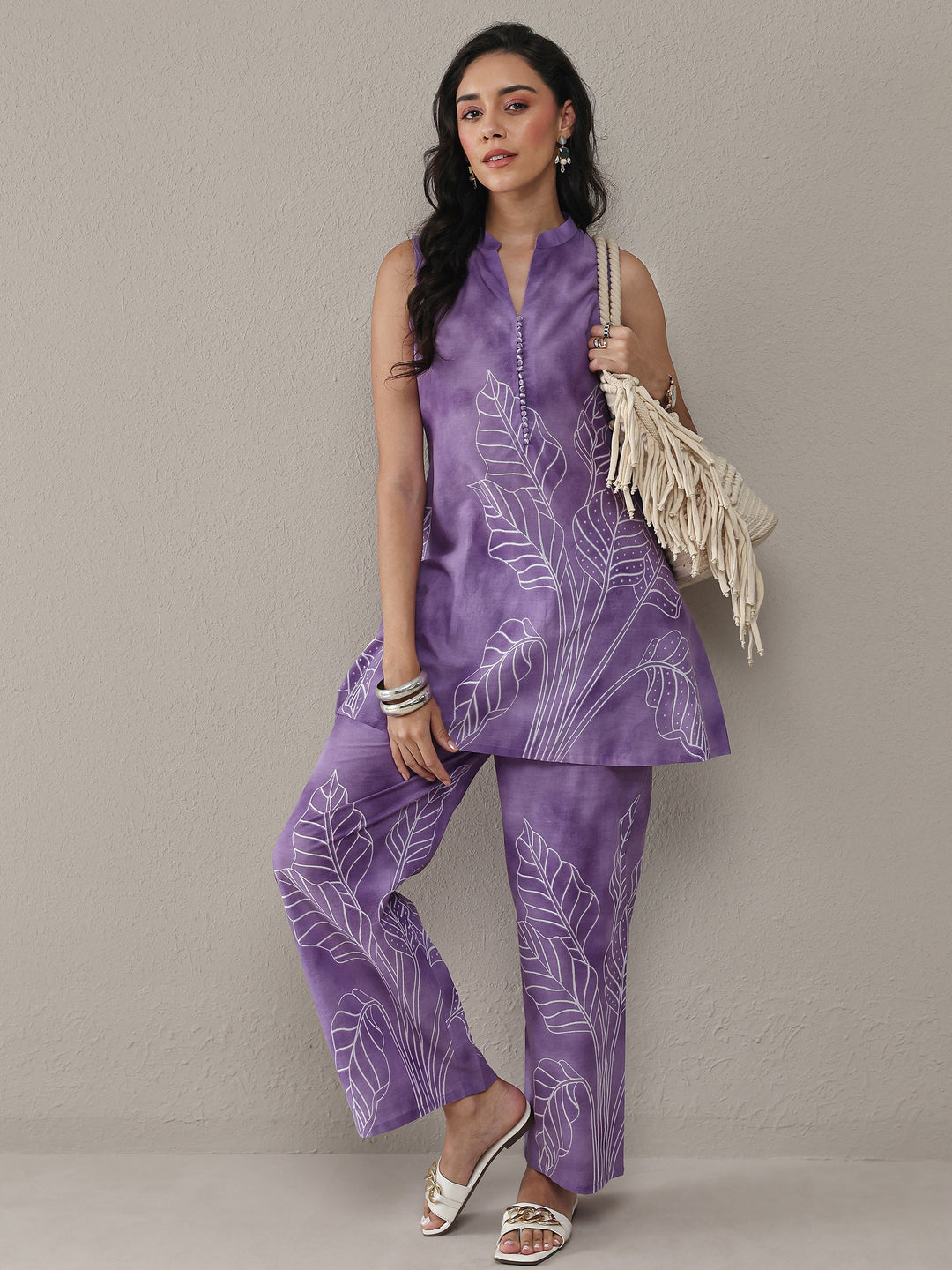  Purple Floral Printed Cotton Co-Ord Set 