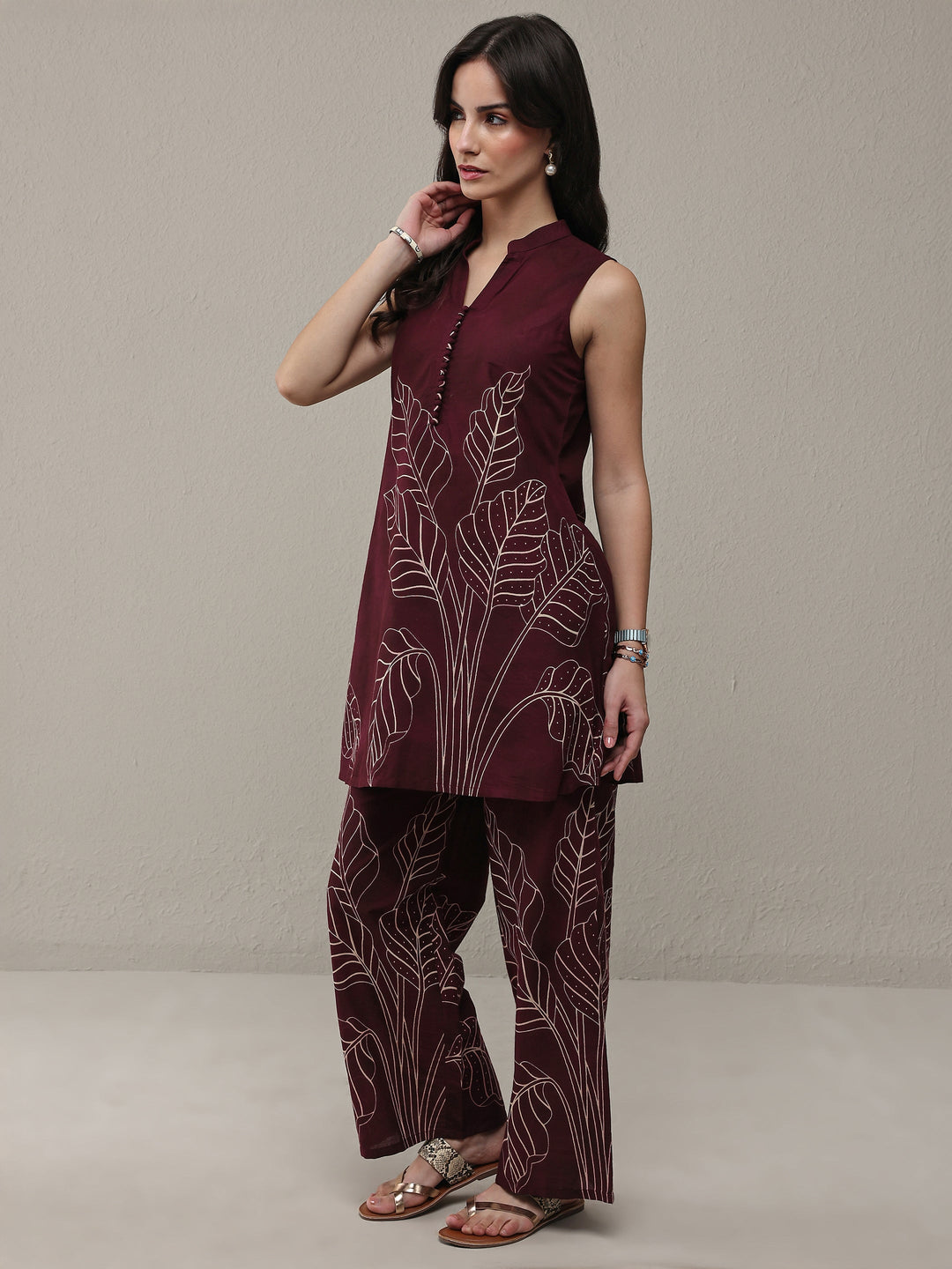  Brown Floral Printed Cotton Co-Ord Set 