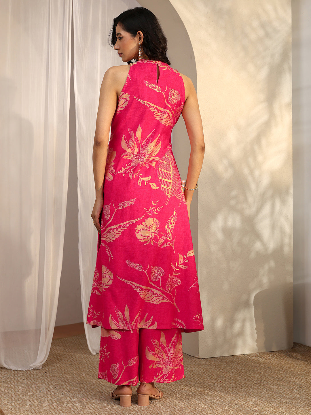  Red Printed Silk Blend A-Line Kurta Set 