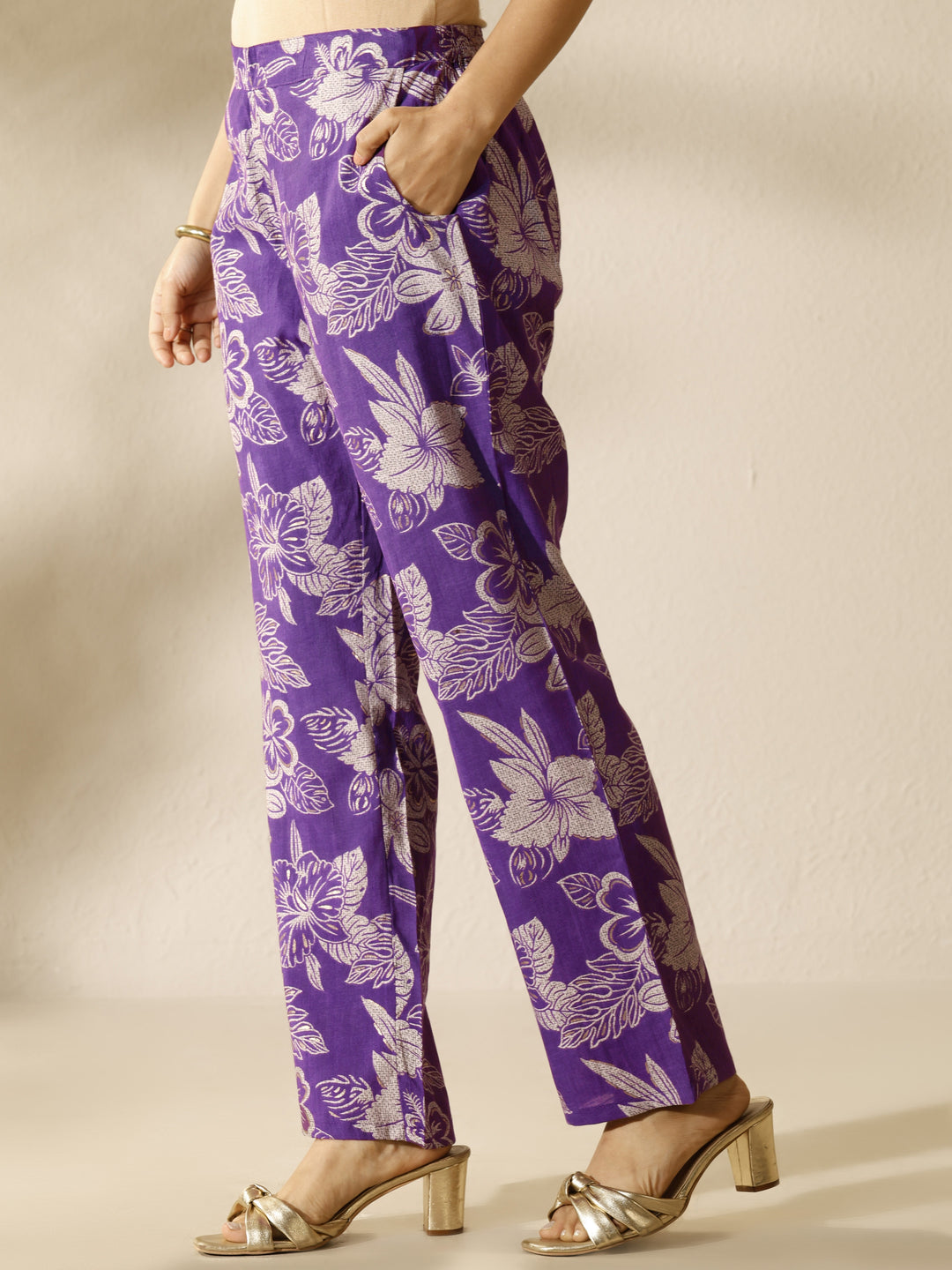  Purple Printed Silk Blend Co-Ord Set 