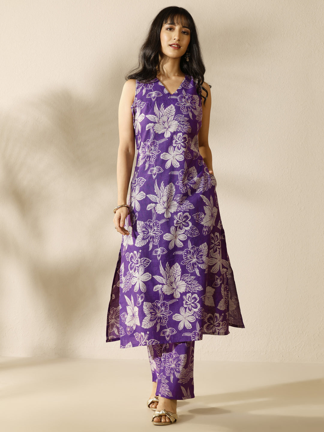 Purple Printed Silk Blend Co-Ord Set 