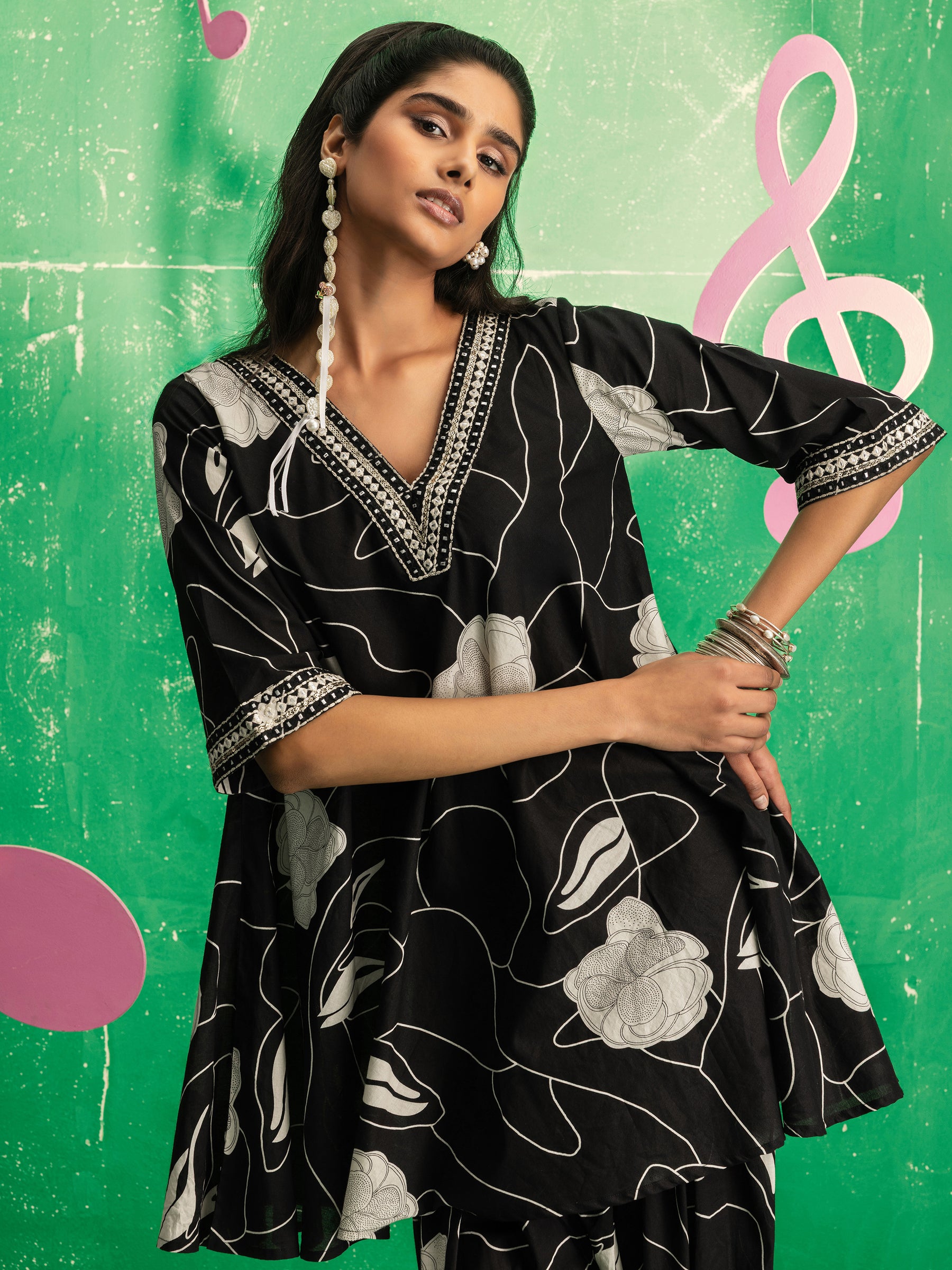 Lavender Printed Crepe Straight Kurta