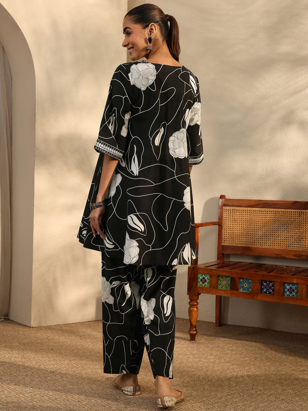  Black Printed Cotton Blend Co-Ord Set 