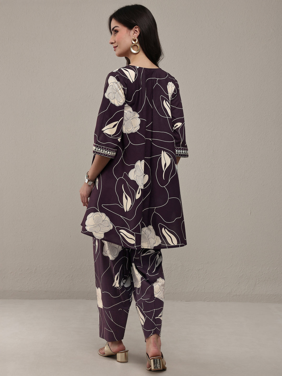  Burgundy Floral Printed Cotton Co-Ord Set 