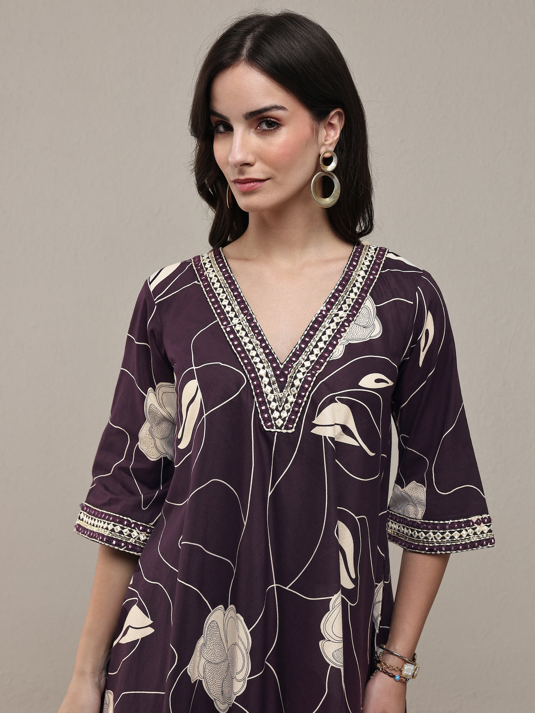  Burgundy Floral Printed Cotton Co-Ord Set 