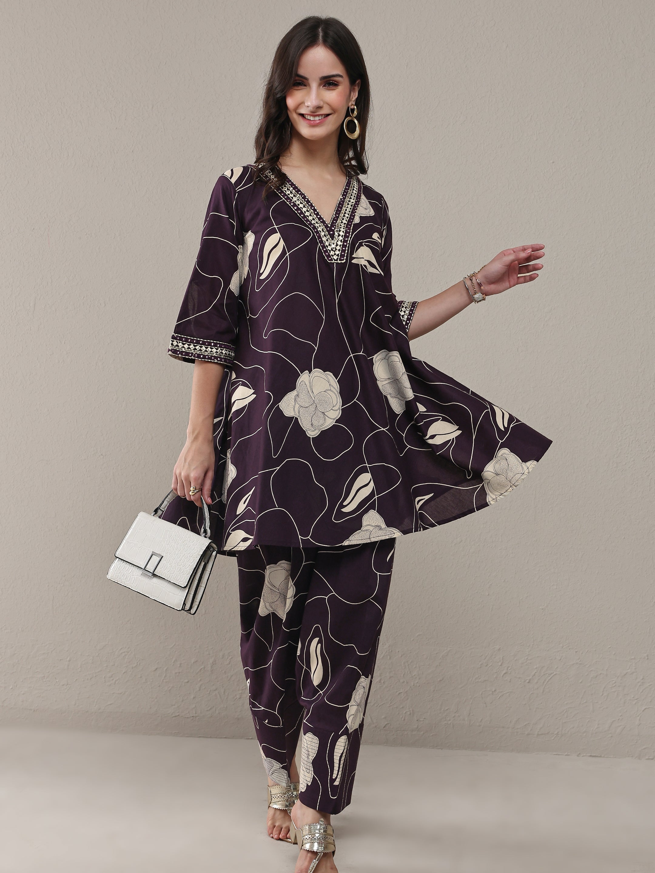 libas Burgundy Floral Printed Cotton Co-Ord Set-picture-57