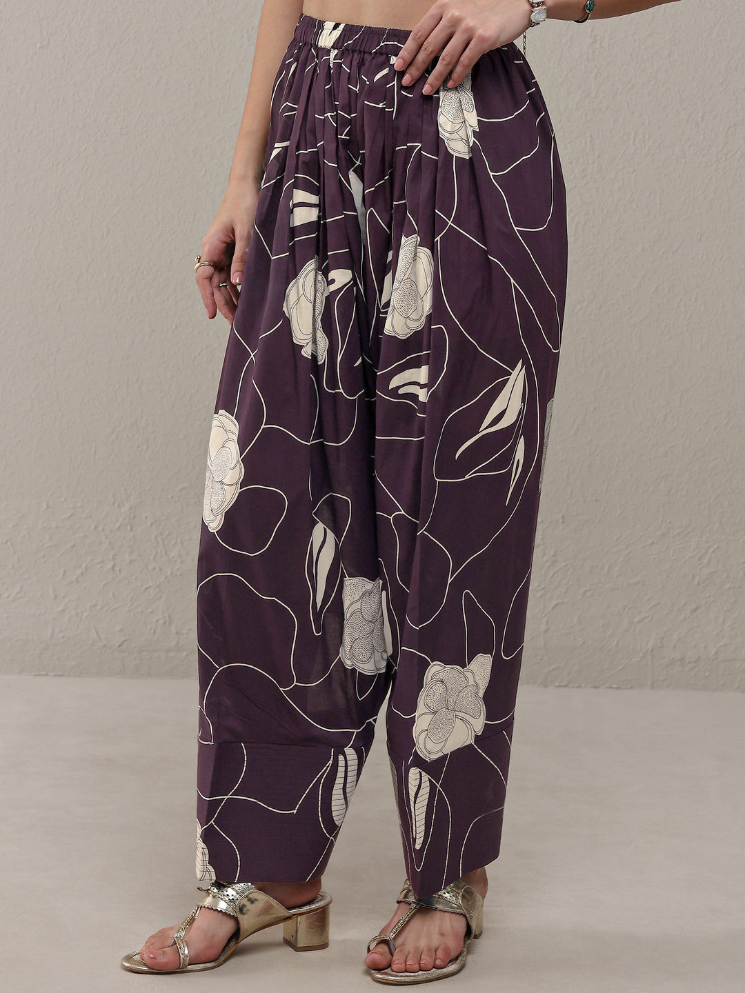  Burgundy Floral Printed Cotton Co-Ord Set 
