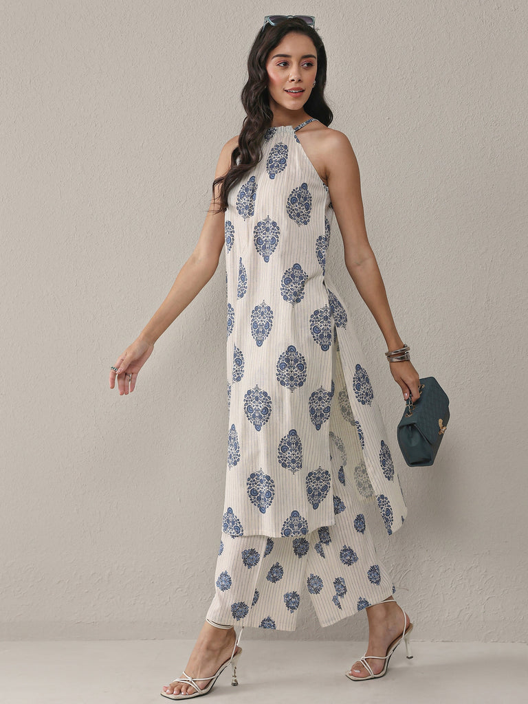 Libas Off White Floral Printed Cotton Co-Ord Set