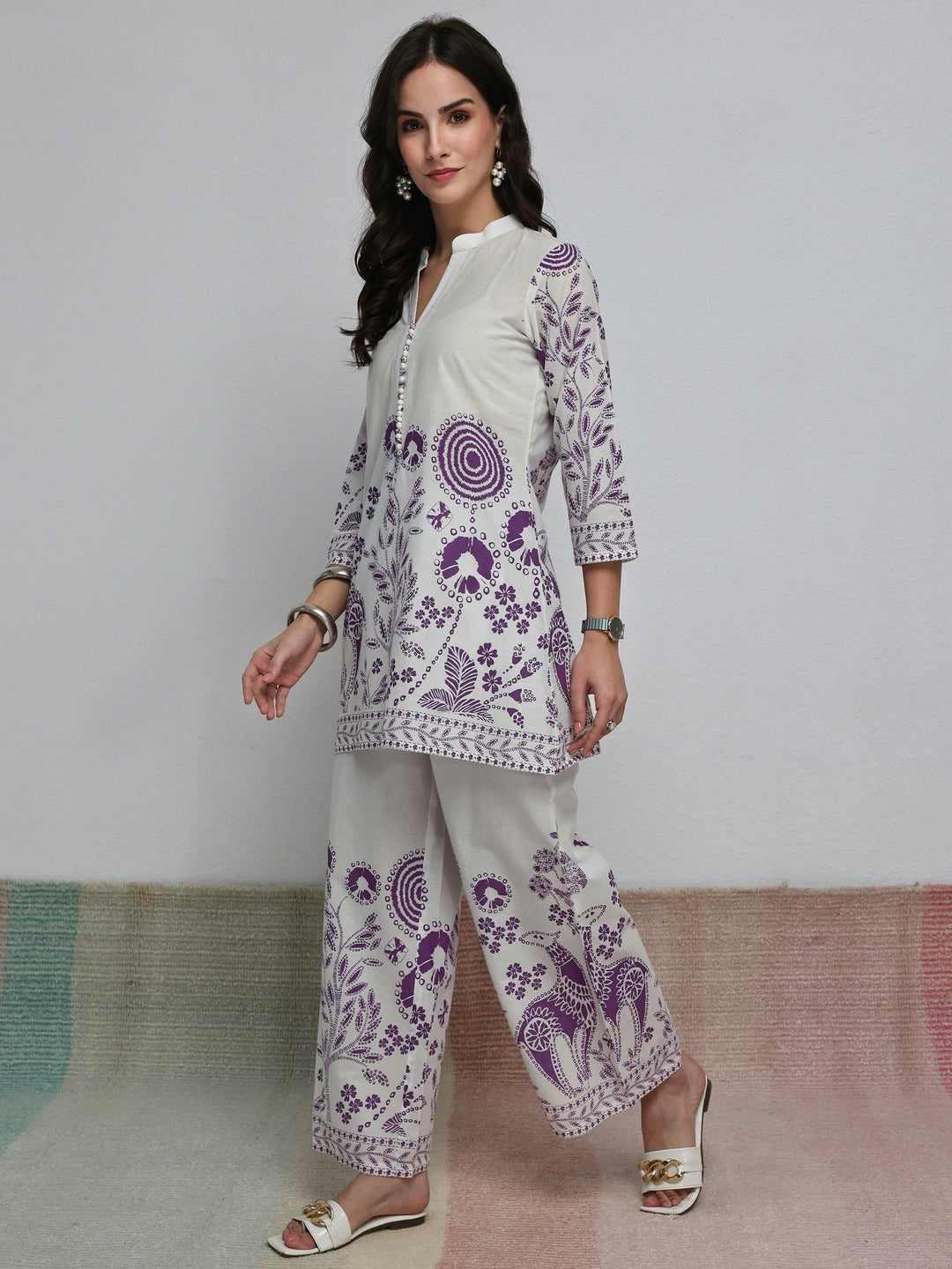  White Floral Printed Cotton Co-Ord Set 