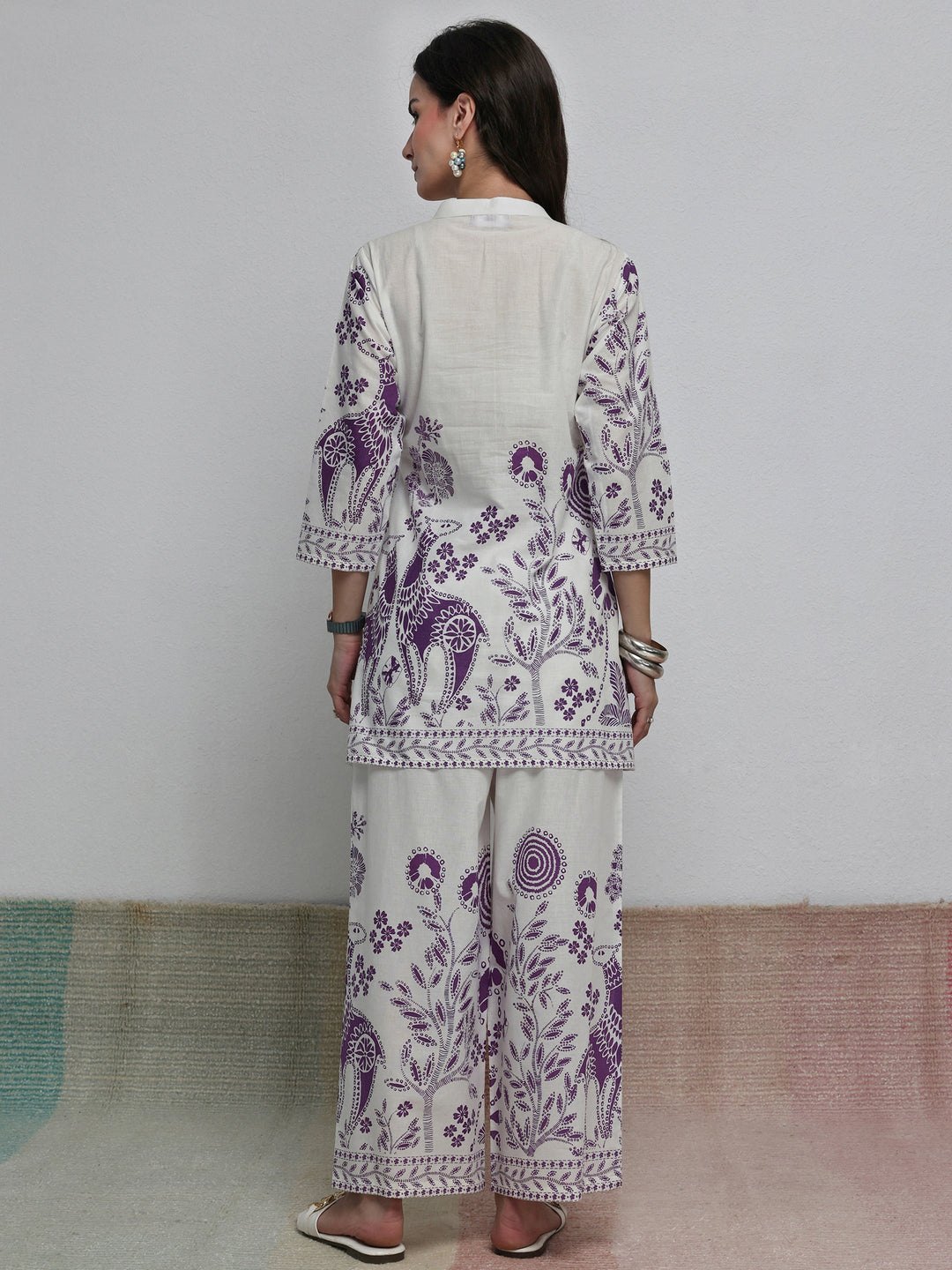  White Floral Printed Cotton Co-Ord Set 