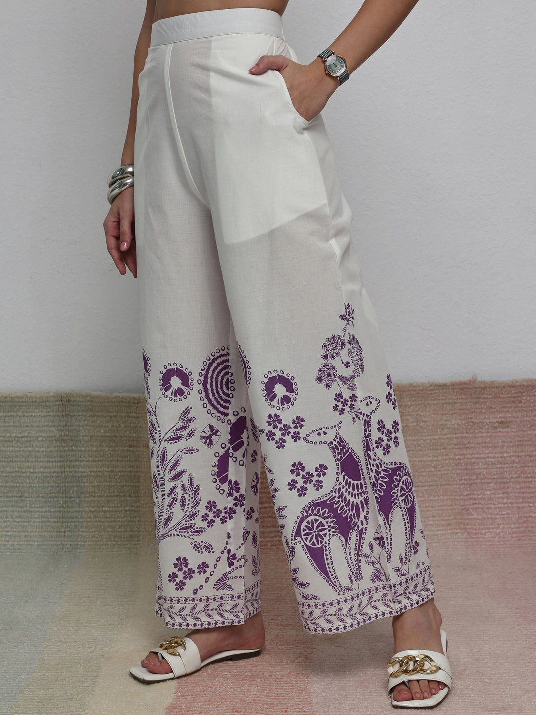  White Floral Printed Cotton Co-Ord Set 