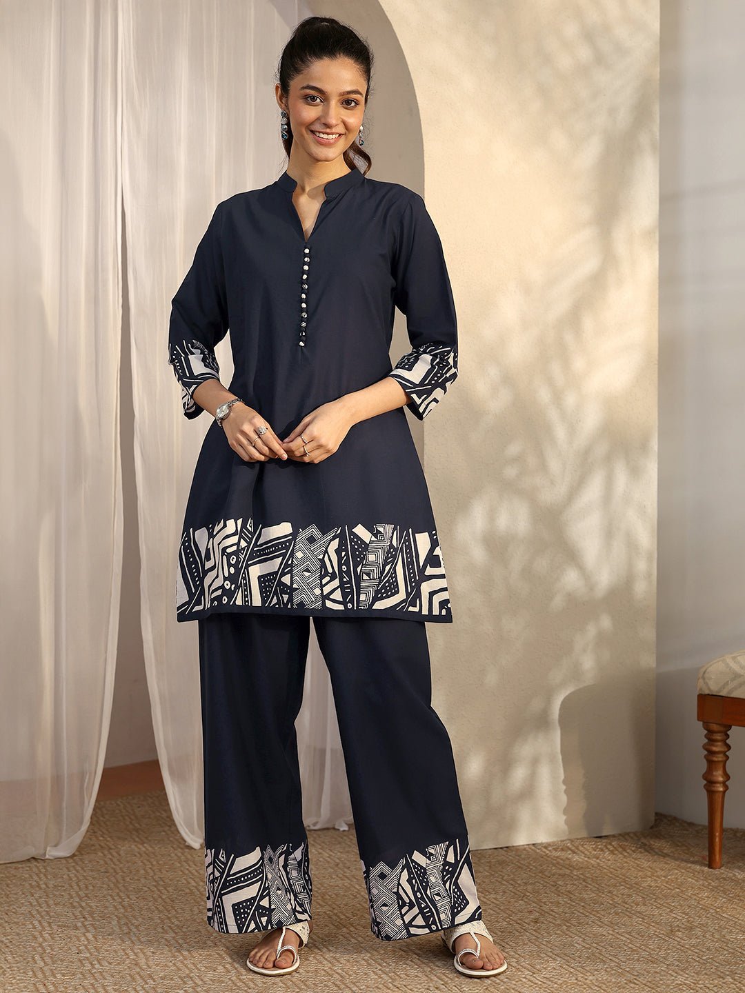 libas Navy Blue Printed Cotton Co-Ord Sets-picture-35