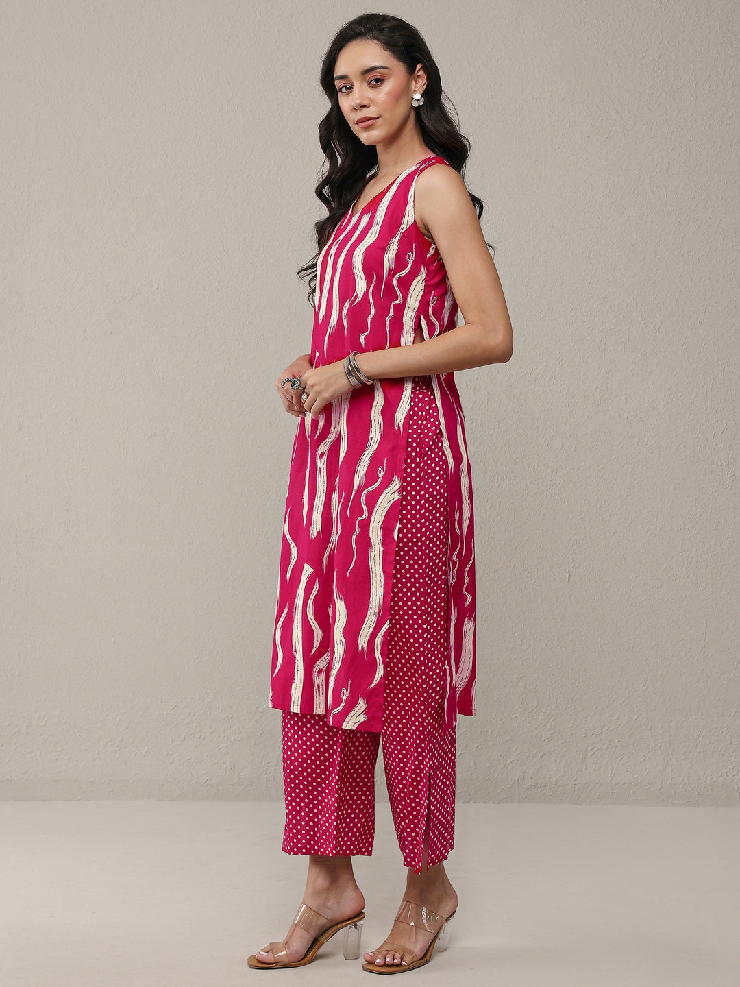  Red Abstarct Printed Cotton Straight Kurta Set 