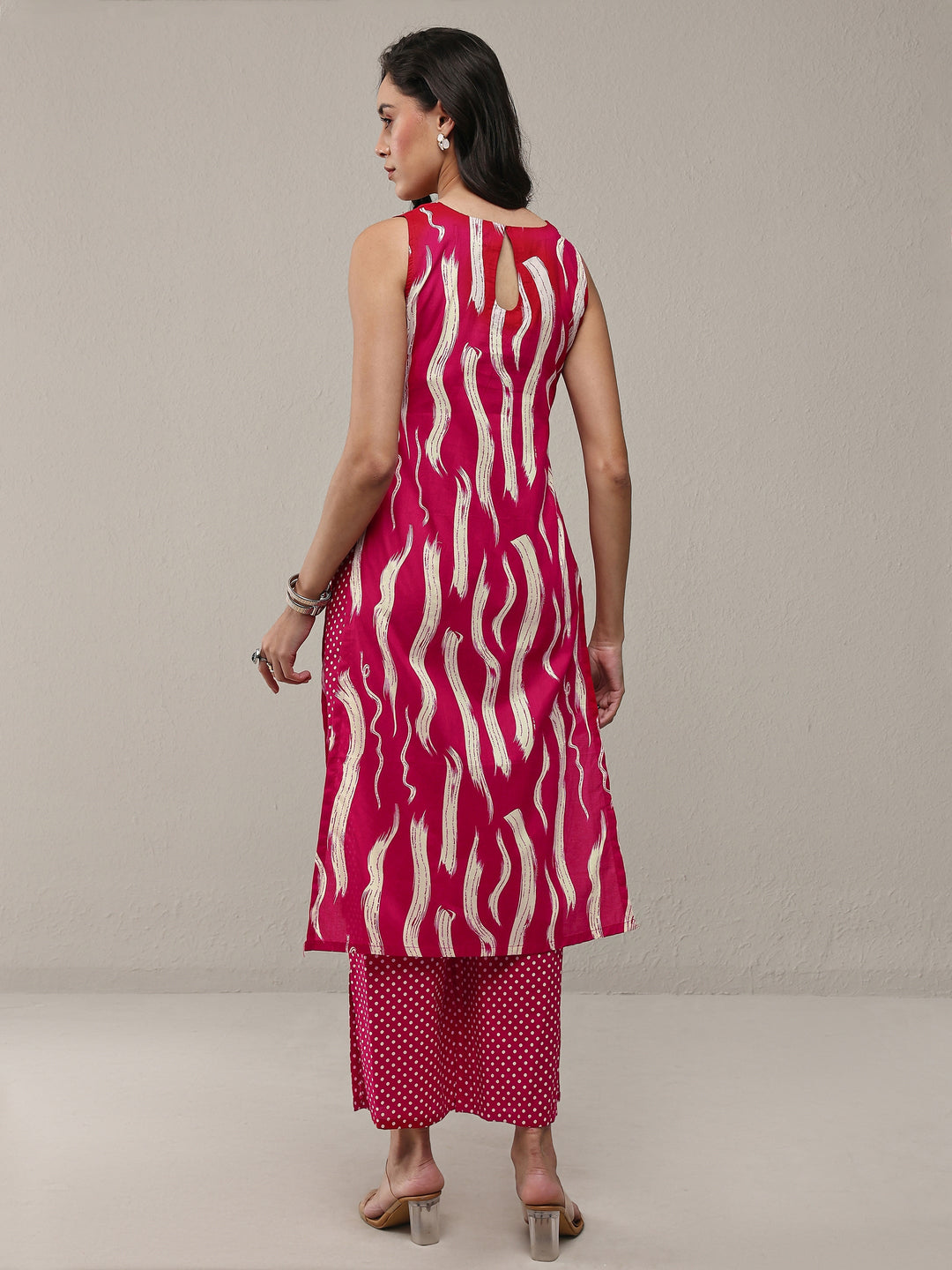  Red Abstarct Printed Cotton Straight Kurta Set 