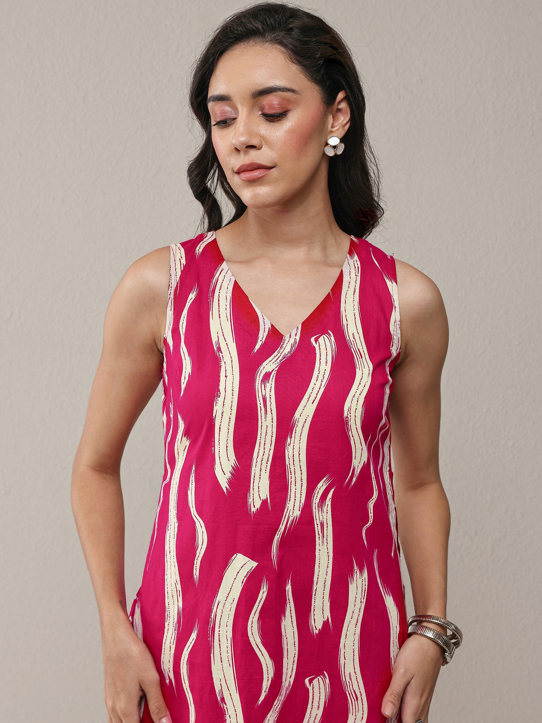 Red Abstarct Printed Cotton Straight Kurta Set 