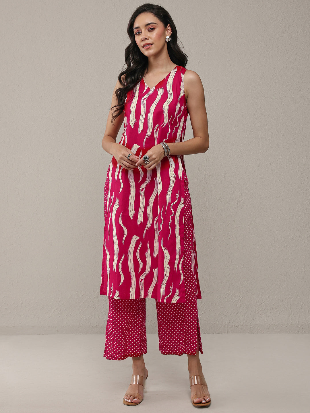  Red Abstarct Printed Cotton Straight Kurta Set 