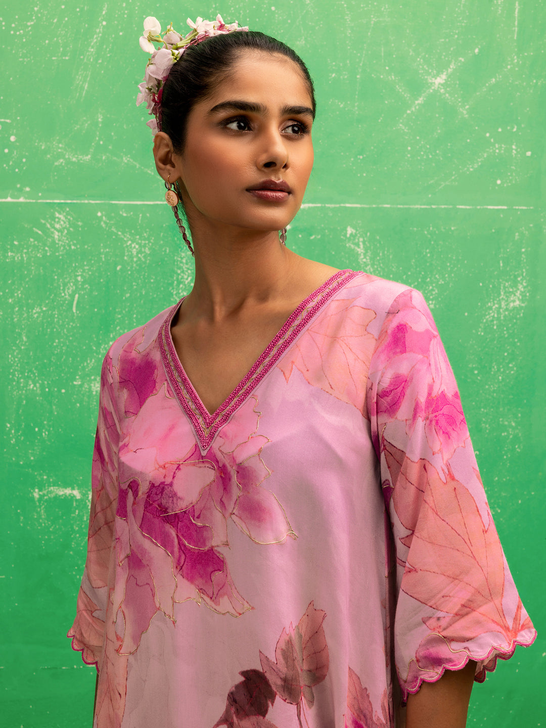  Scarlett Pink Printed Muslin A-line Kurta Set 