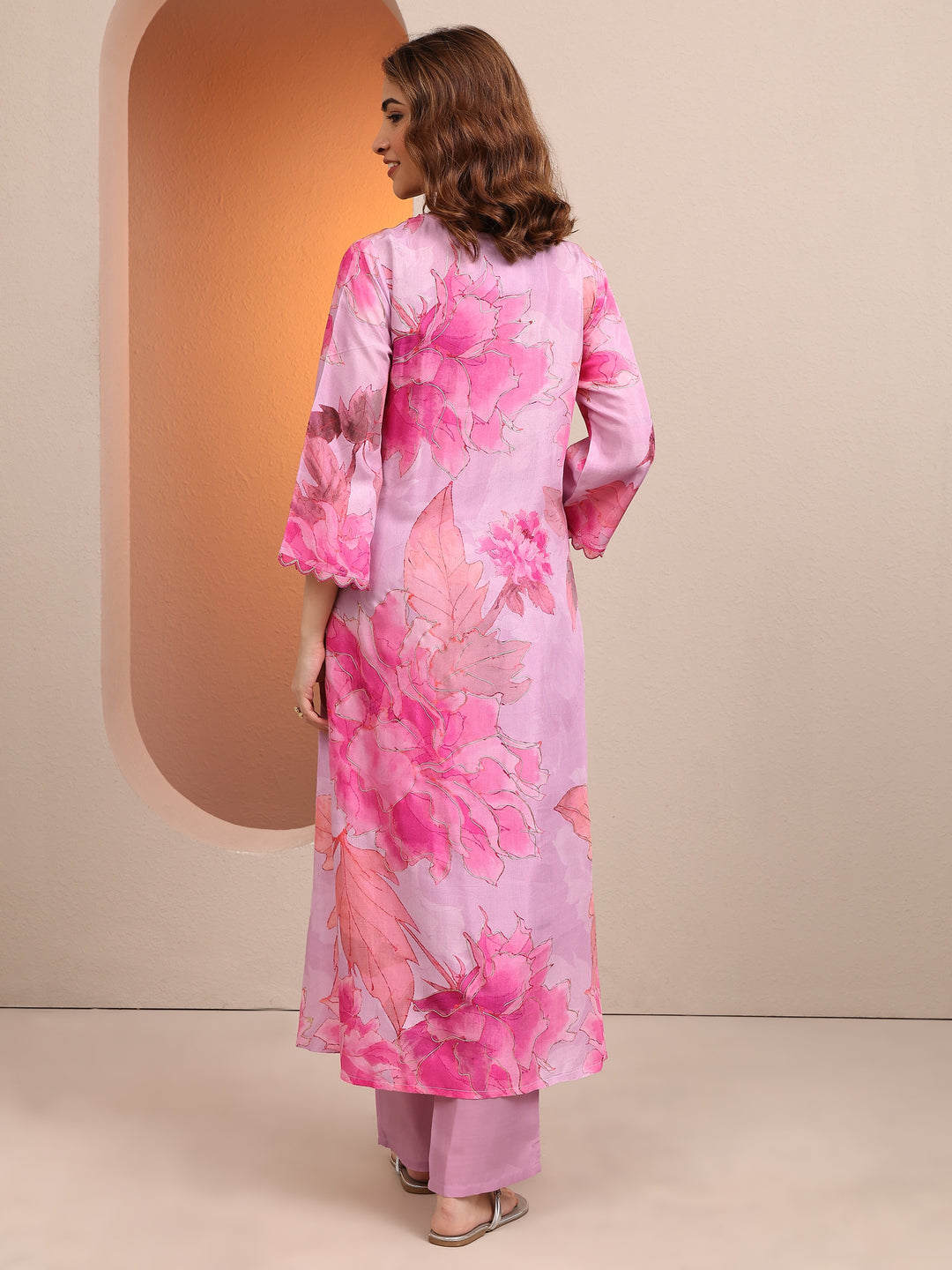  Scarlett Pink Printed Muslin A-line Kurta Set 