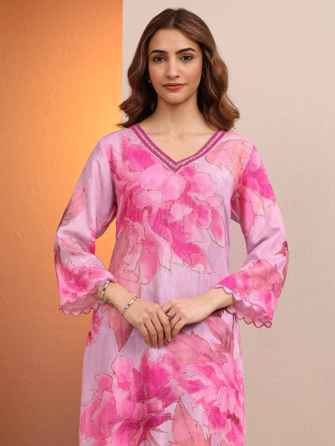  Scarlett Pink Printed Muslin A-line Kurta Set 