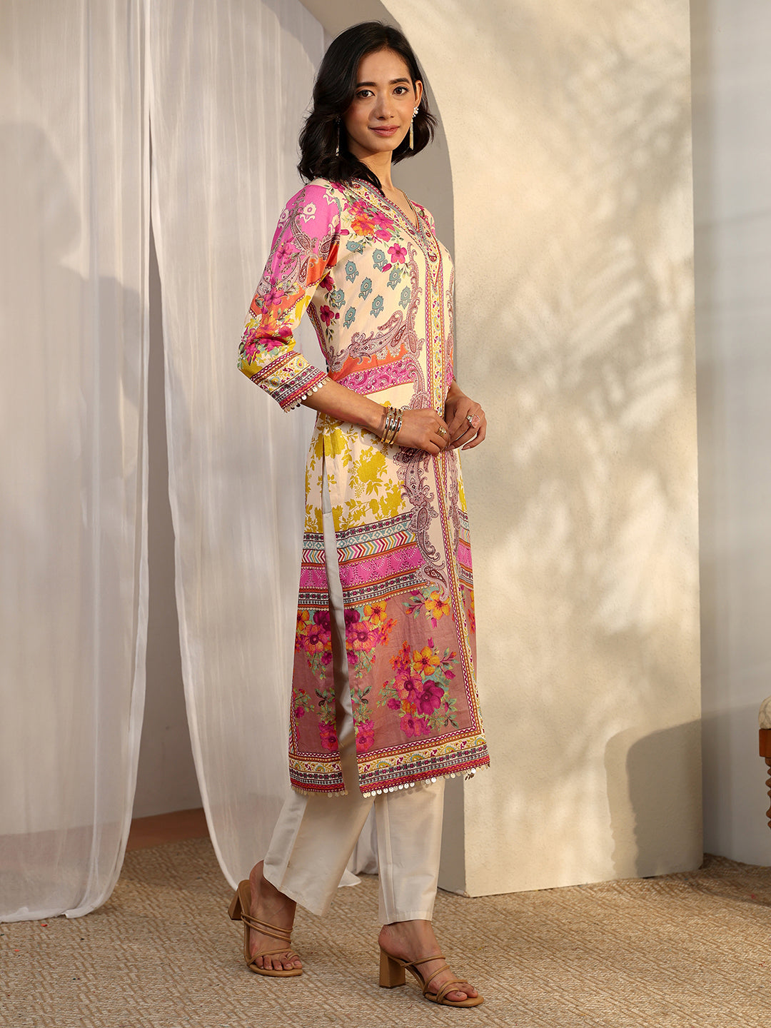  Multi Printed Cotton Straight Kurta Set 