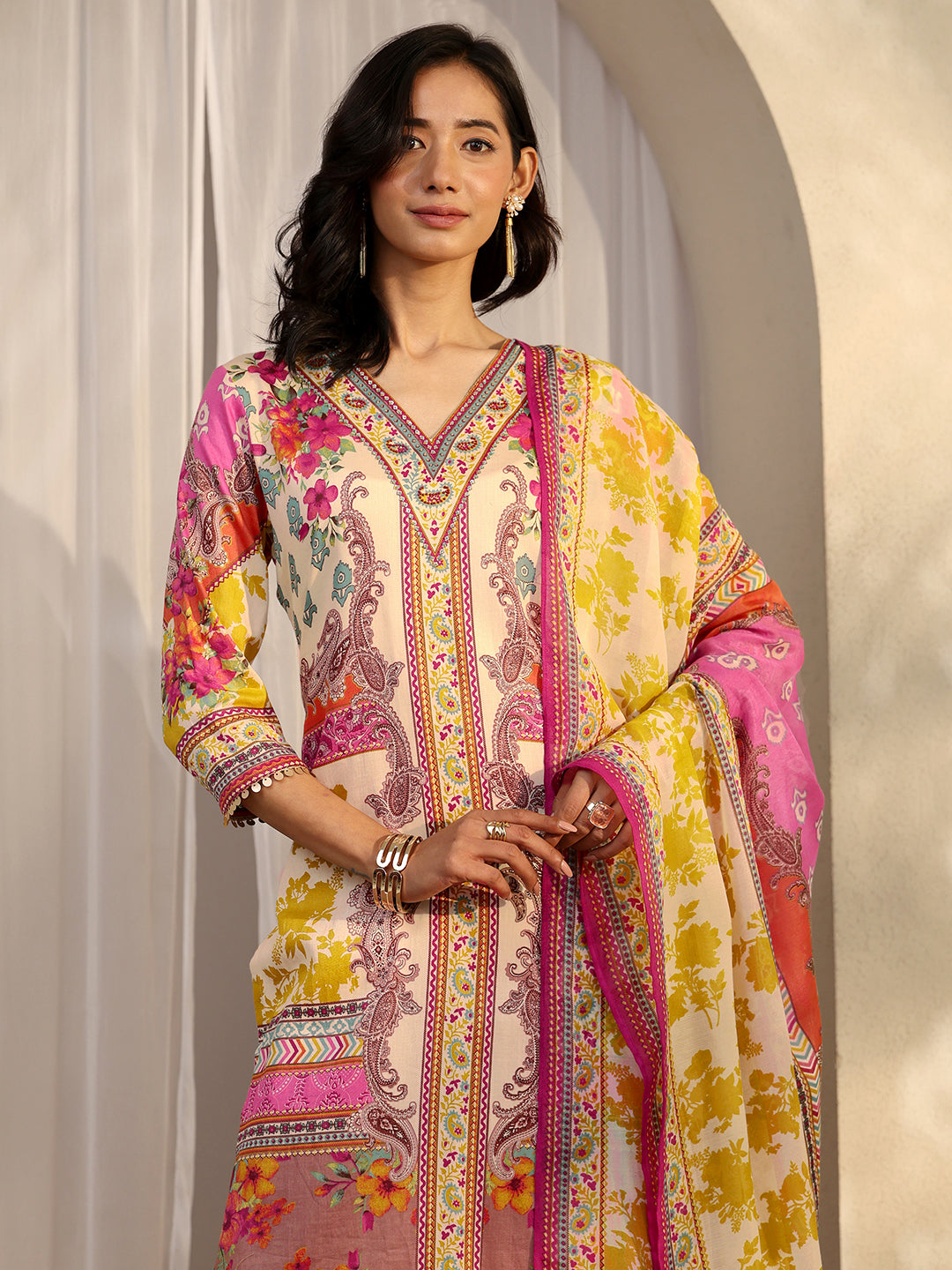  Multi Printed Cotton Straight Kurta Set 