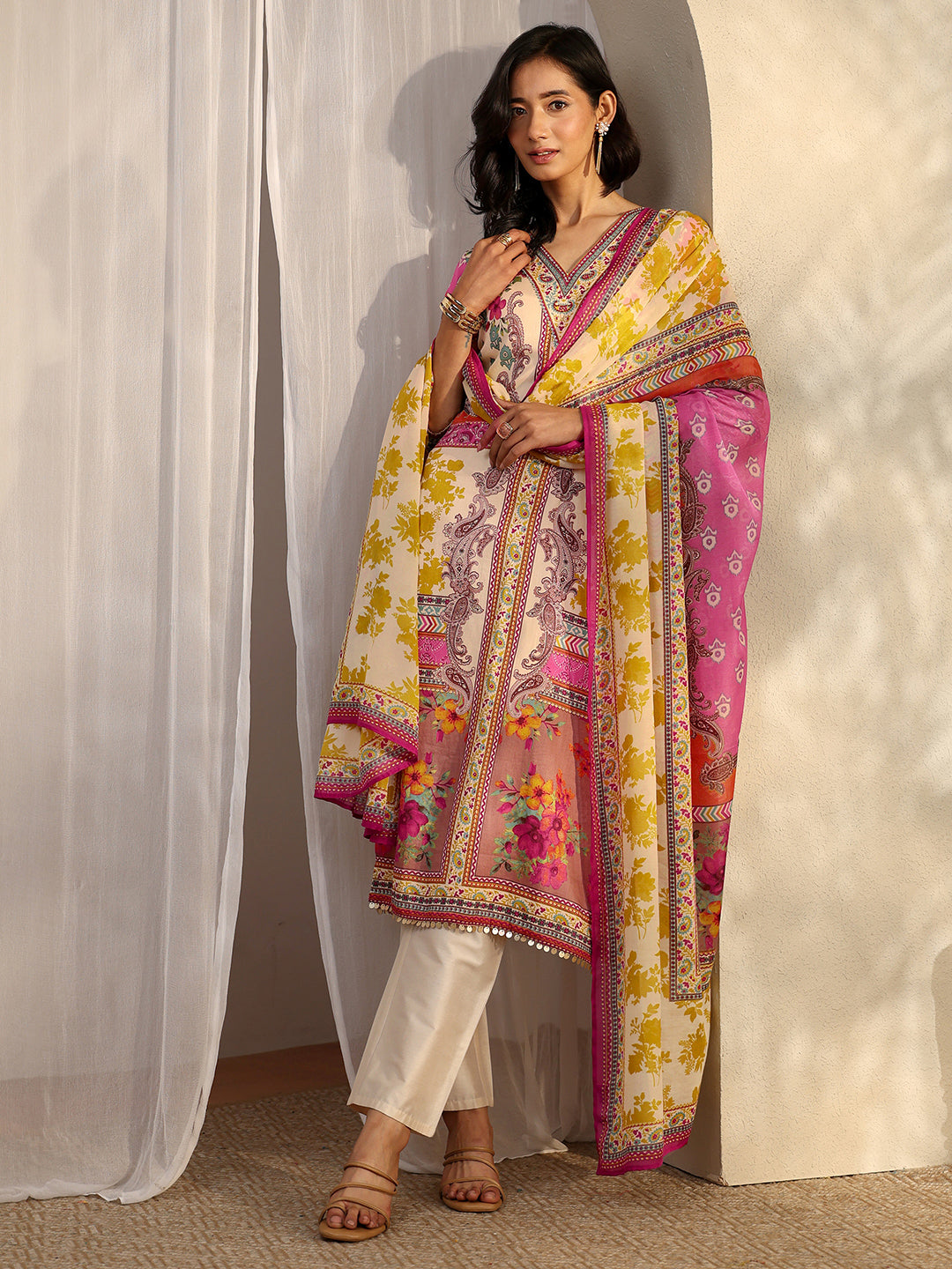  Multi Printed Cotton Straight Kurta Set 