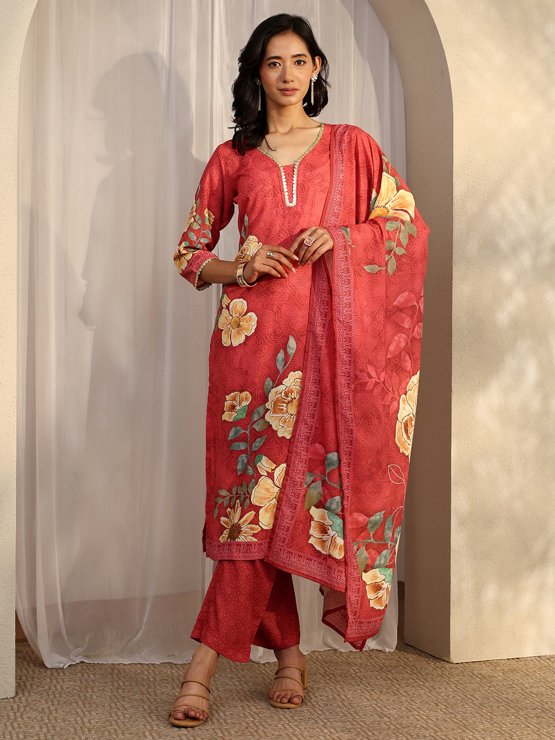 libas Red Printed Cotton Blend Straight Suit Set With Dupatta-picture-16