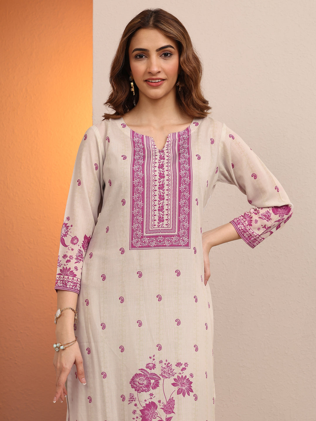  Pink Printed cotton blend Straight Suit Set With Dupatta 