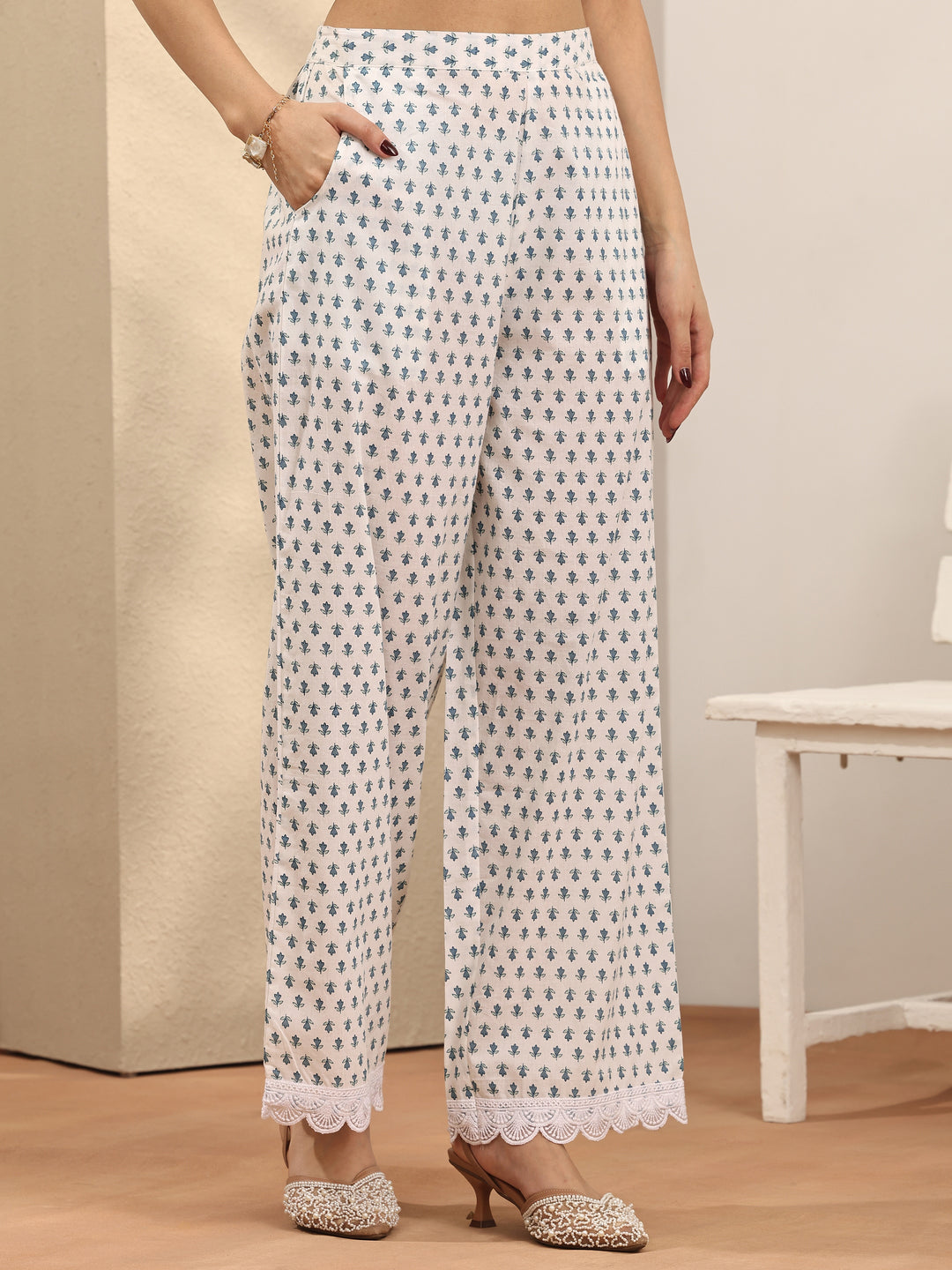  Off White Printed Cotton Straight Suit Set With Dupatta 