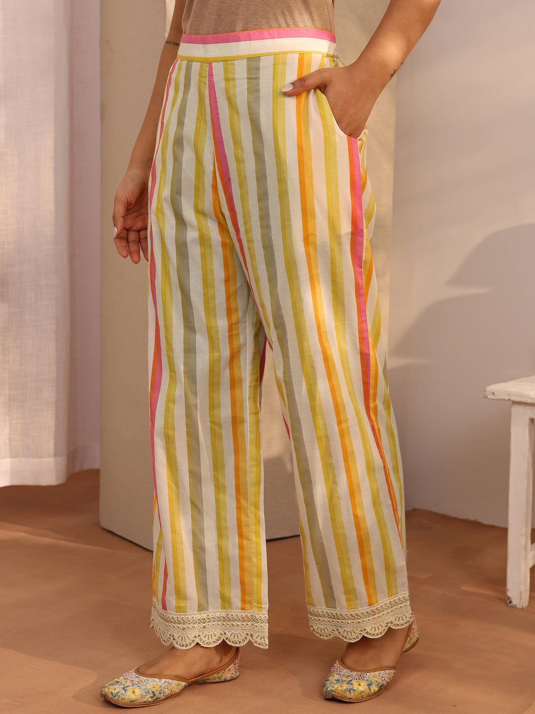  Yellow Printed Cotton Straight Suit Set With Dupatta 