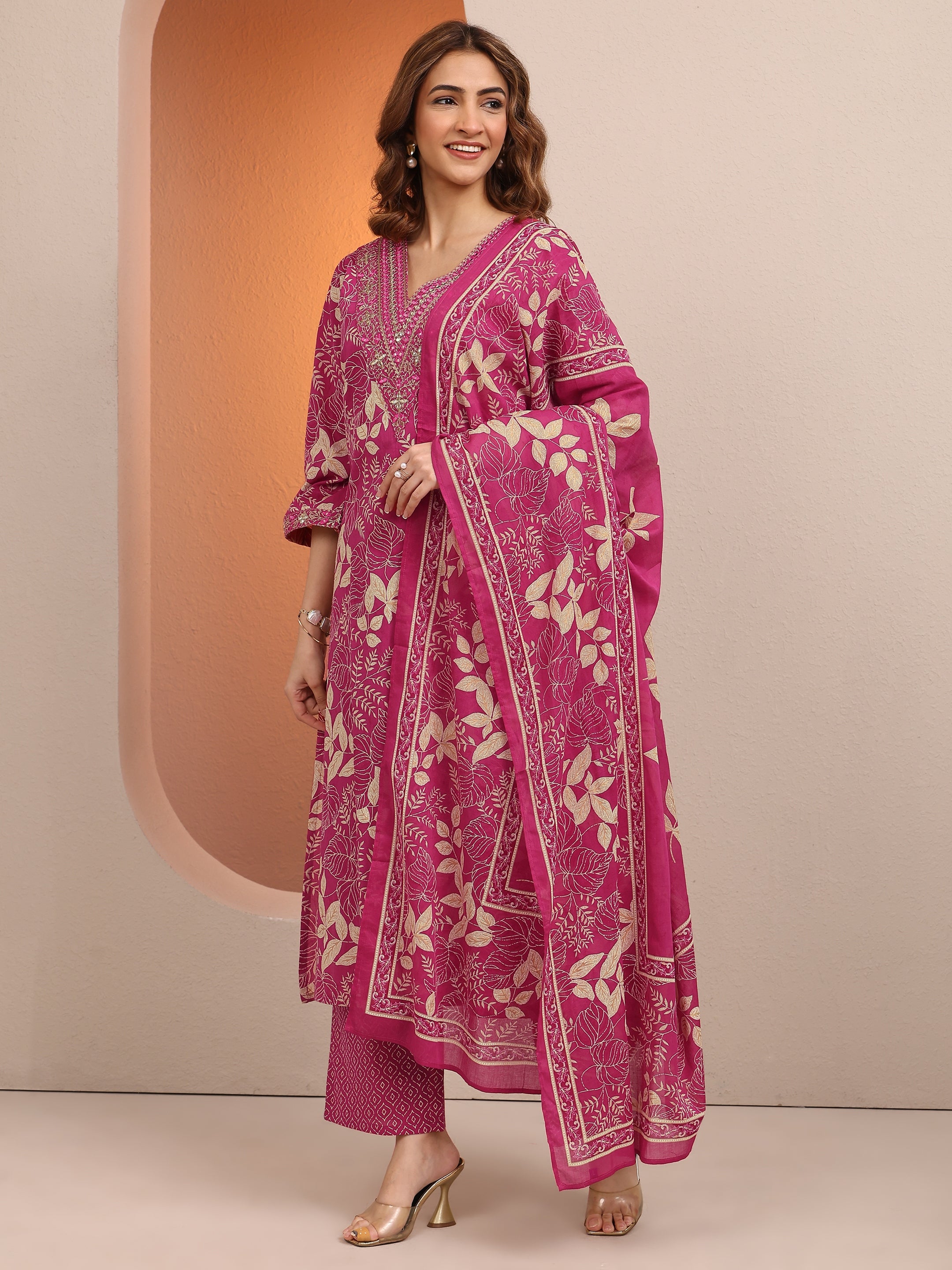 libas Pink Printed Cotton Straight Suit Set With Dupatta-picture-59