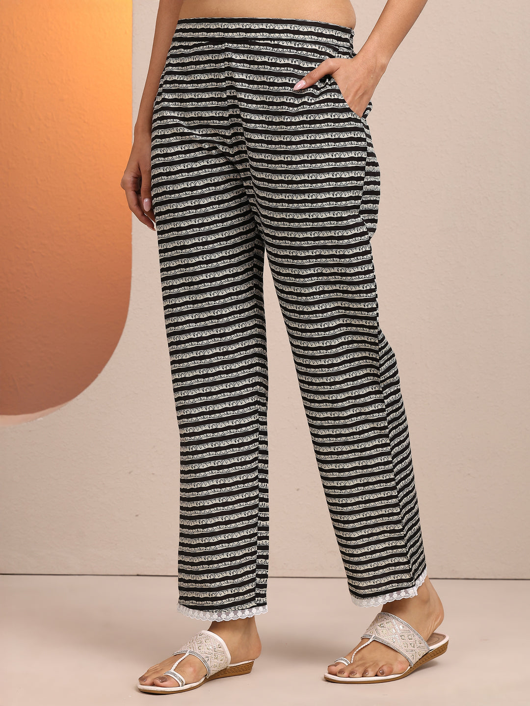  Black Printed Cotton A-line Suit Set With Dupatta 