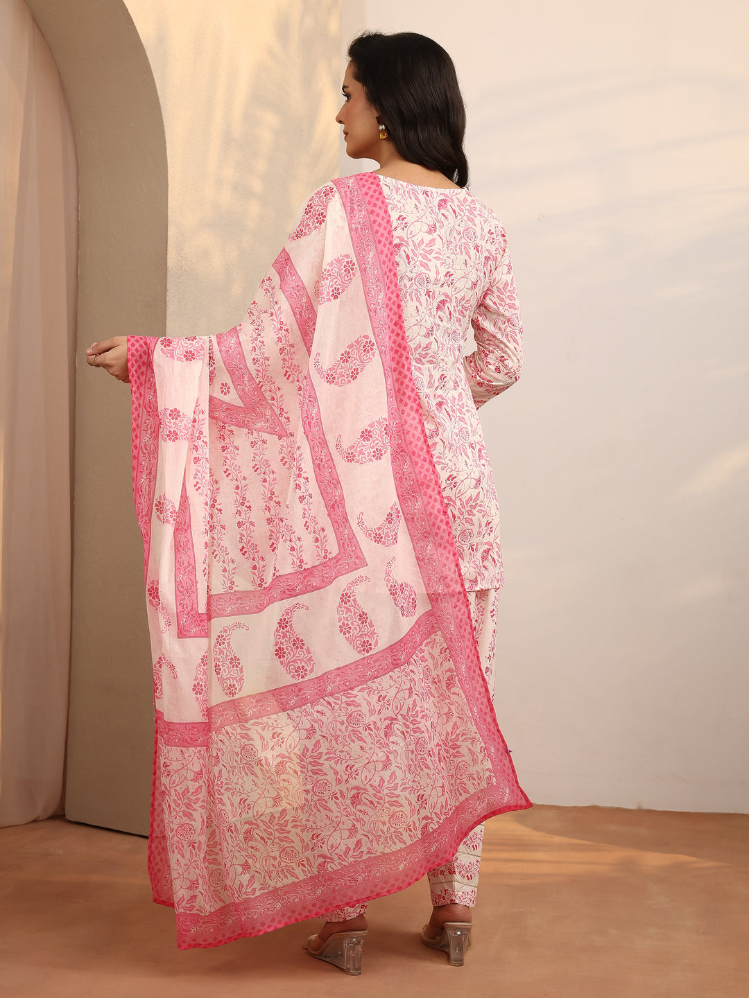  Pink Printed Cotton Straight Suit Set With Dupatta 