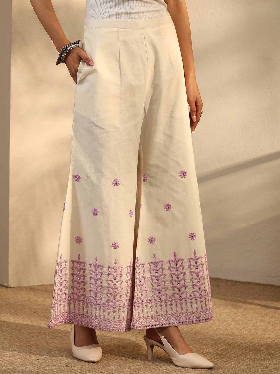  Off White Embroidered Cotton Straight Suit Set With Dupatta 