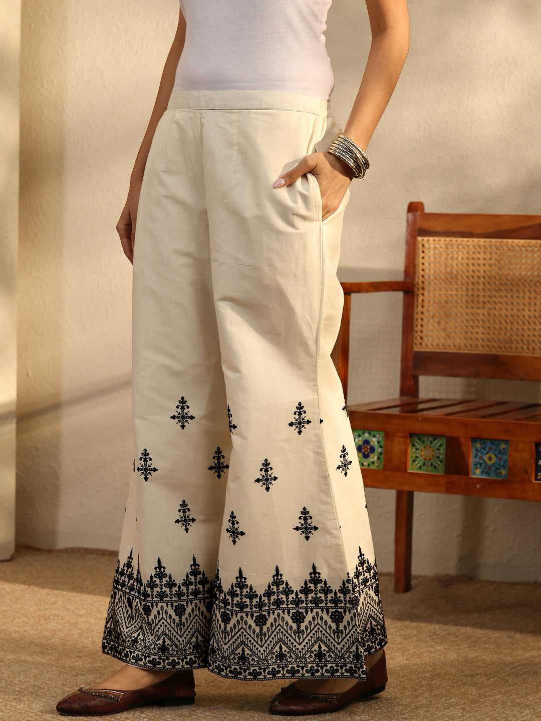  Off White Embroidered Cotton Straight Suit Set With Dupatta 