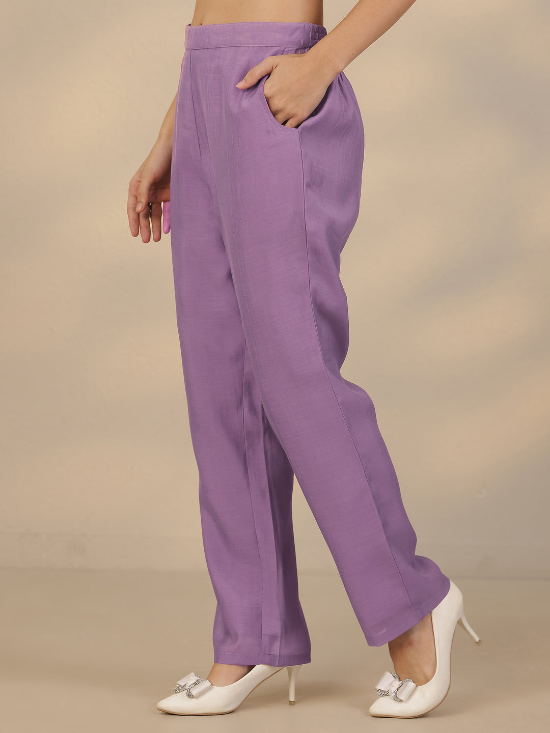  Lavender Embroidered Chanderi Cotton Straight Suit Set With Dupatta 