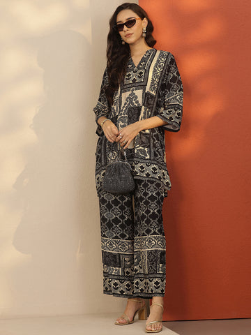 Black Printed Muslin Co-Ord Sets